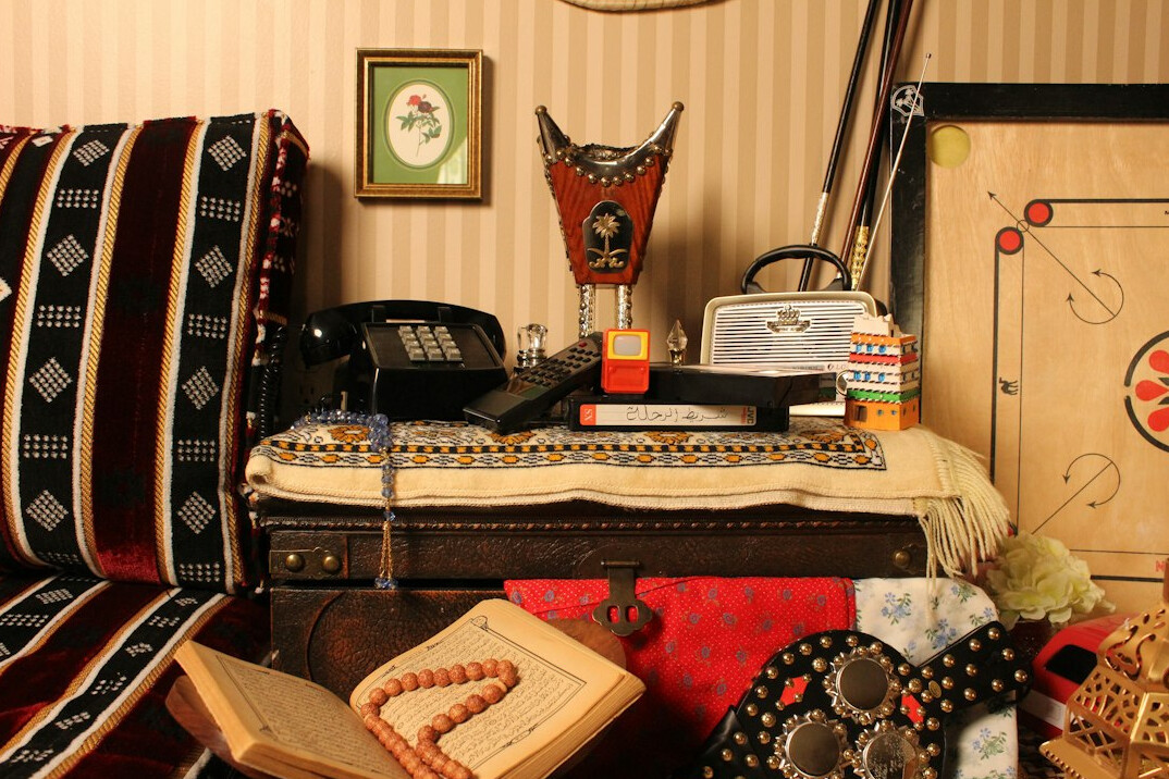 Still life of vintage 1980s furniture and decorative objects