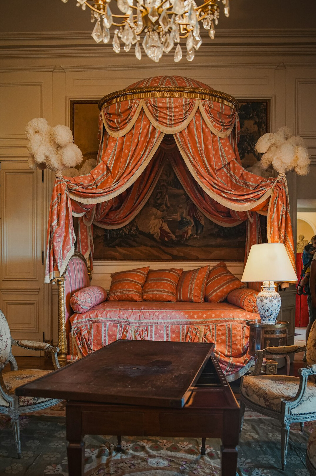 elegant bedroom with chandelier